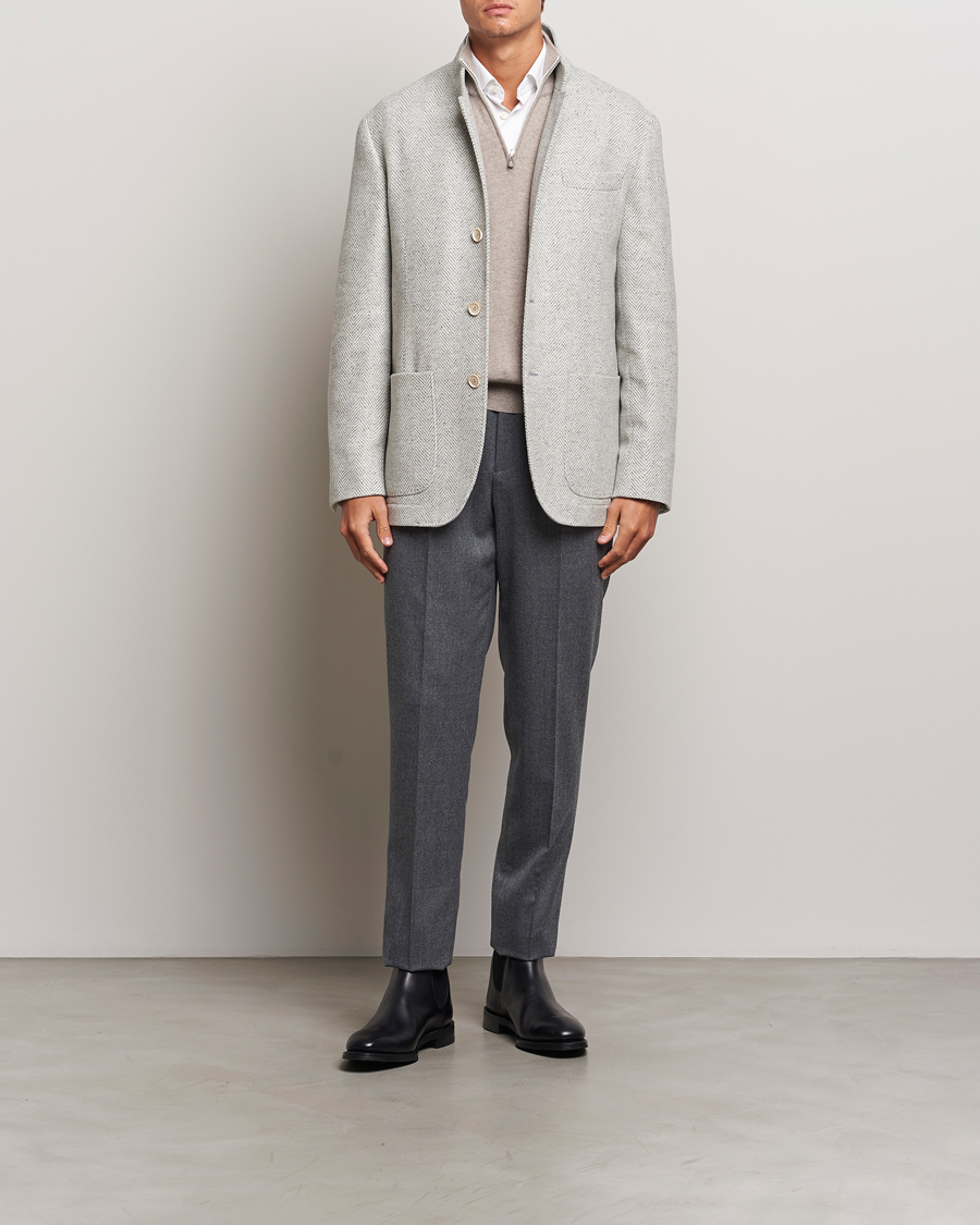 Herre | Jakker | Brunello Cucinelli | Cashmere Herringbone City Jacket Pearl Grey