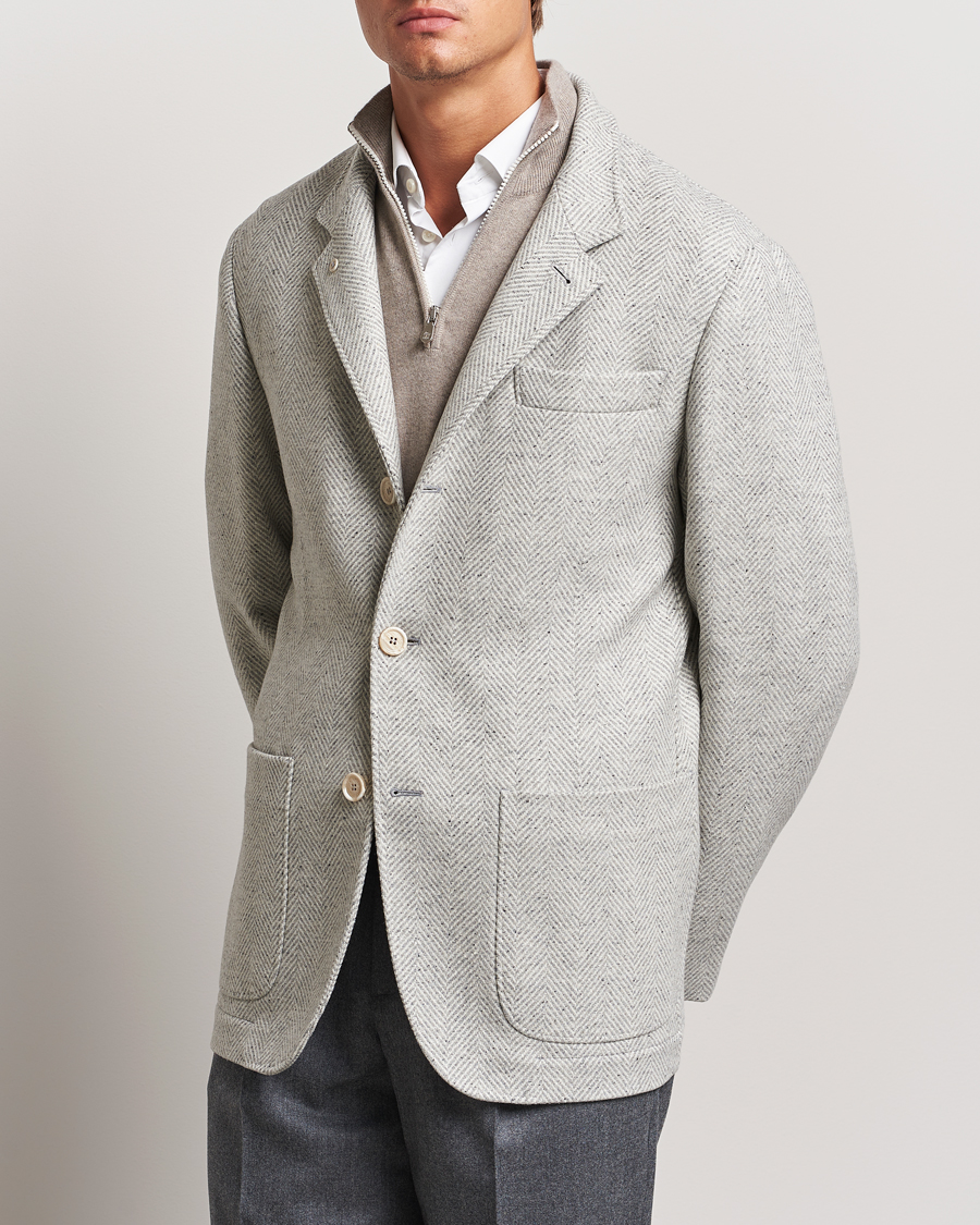 Herre | Jakker | Brunello Cucinelli | Cashmere Herringbone City Jacket Pearl Grey