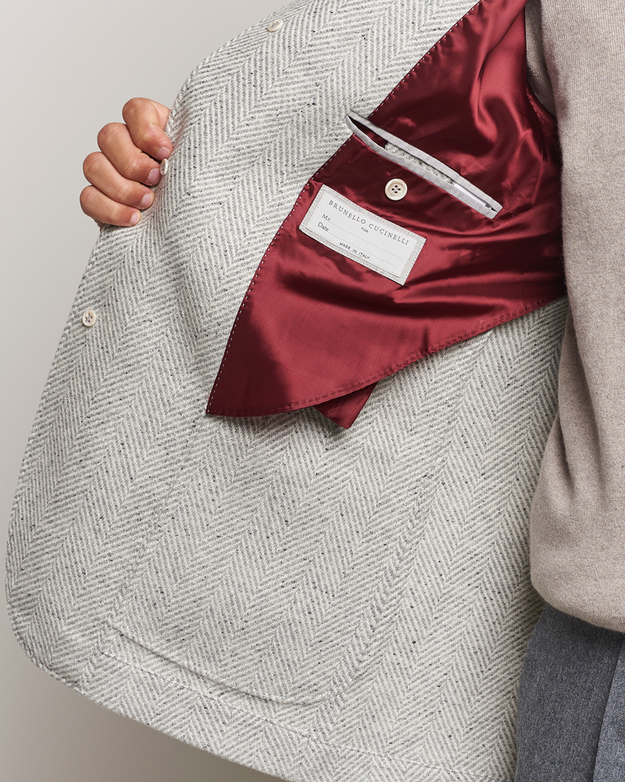 Herre | Jakker | Brunello Cucinelli | Cashmere Herringbone City Jacket Pearl Grey