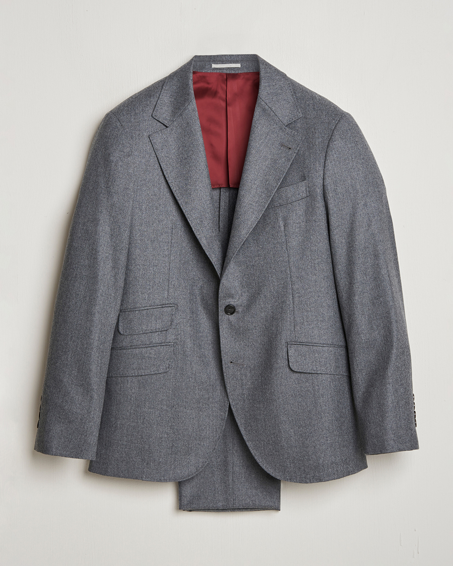 Herre | Brunello Cucinelli Single Breasted Flannel Suit Grey Melange | Brunello Cucinelli | Single Breasted Flannel Suit Grey Melange