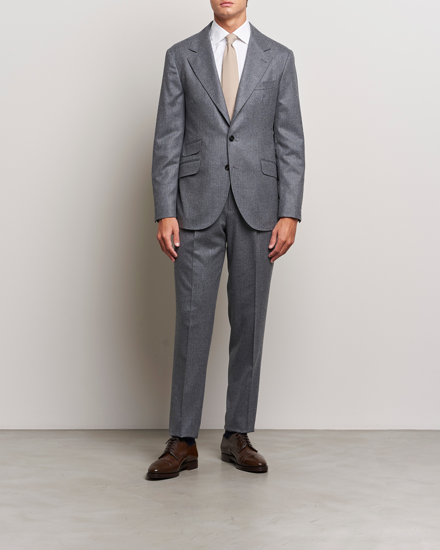 Herre | Brunello Cucinelli Single Breasted Flannel Suit Grey Melange | Brunello Cucinelli | Single Breasted Flannel Suit Grey Melange