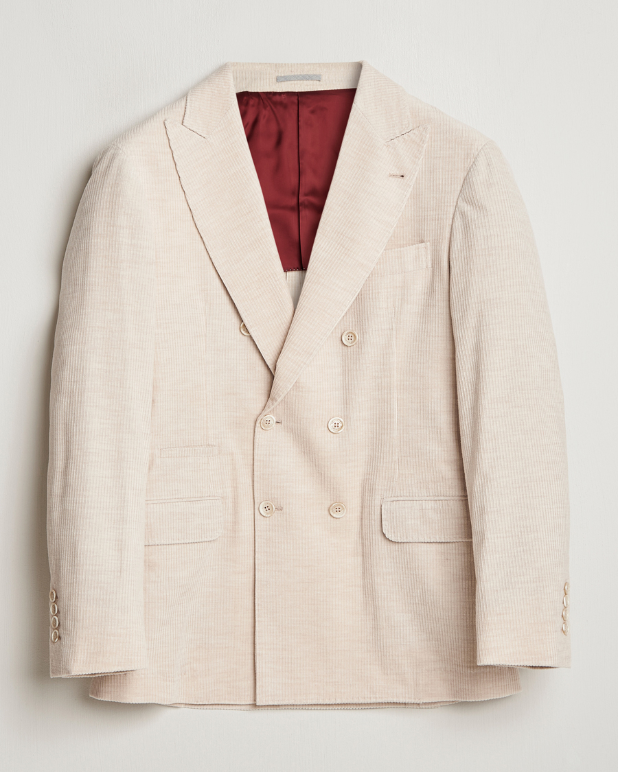 Herre | Dressjakker | Brunello Cucinelli | Double Breasted Cashmere Corduroy Blazer Sand