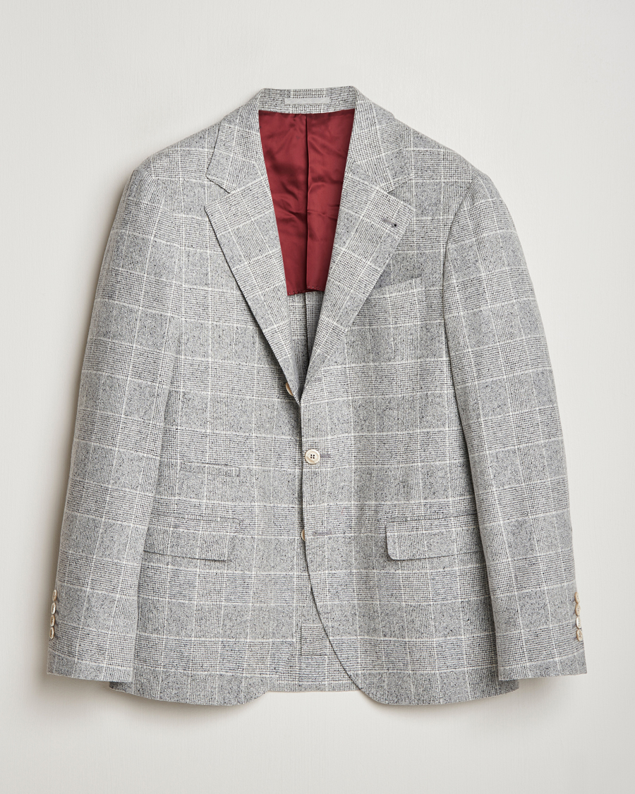 Herre | Dressjakker | Brunello Cucinelli | Single Breasted Check Blazer Pearl Grey
