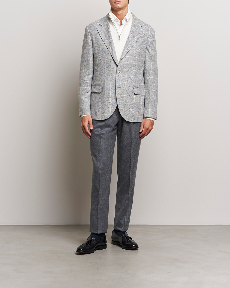 Herre | Dressjakker | Brunello Cucinelli | Single Breasted Check Blazer Pearl Grey