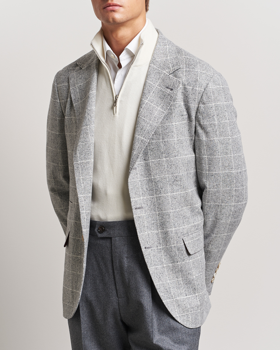 Herre | Dressjakker | Brunello Cucinelli | Single Breasted Check Blazer Pearl Grey