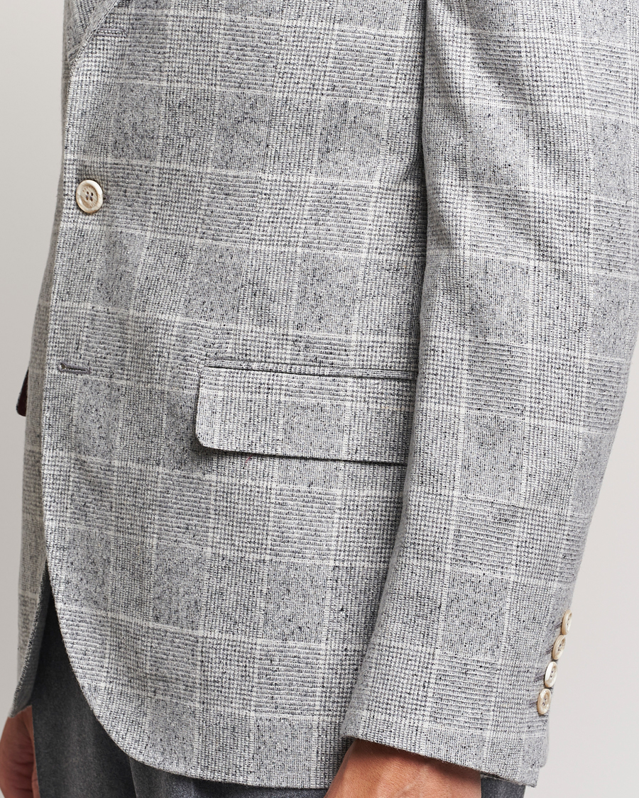 Herre | Dressjakker | Brunello Cucinelli | Single Breasted Check Blazer Pearl Grey