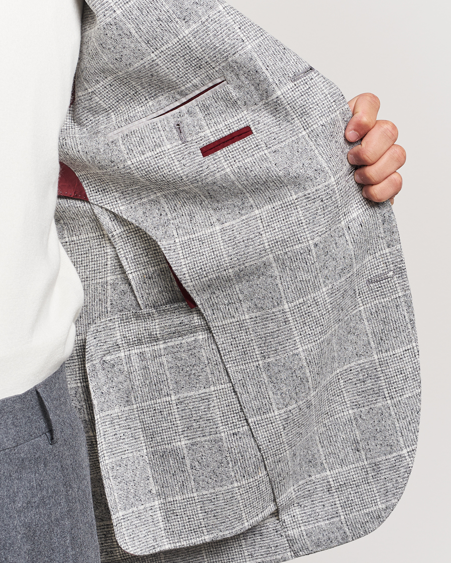 Herre | Dressjakker | Brunello Cucinelli | Single Breasted Check Blazer Pearl Grey