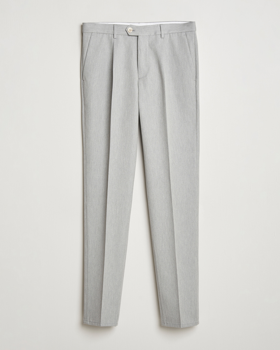 Herre | Bukser | Brunello Cucinelli | Slim Fit Pleated Wool Trousers Light Grey