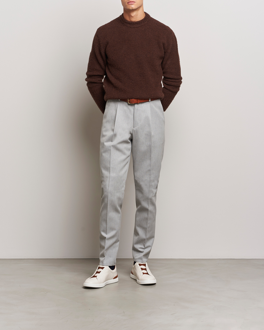 Herre | Bukser | Brunello Cucinelli | Slim Fit Pleated Wool Trousers Light Grey