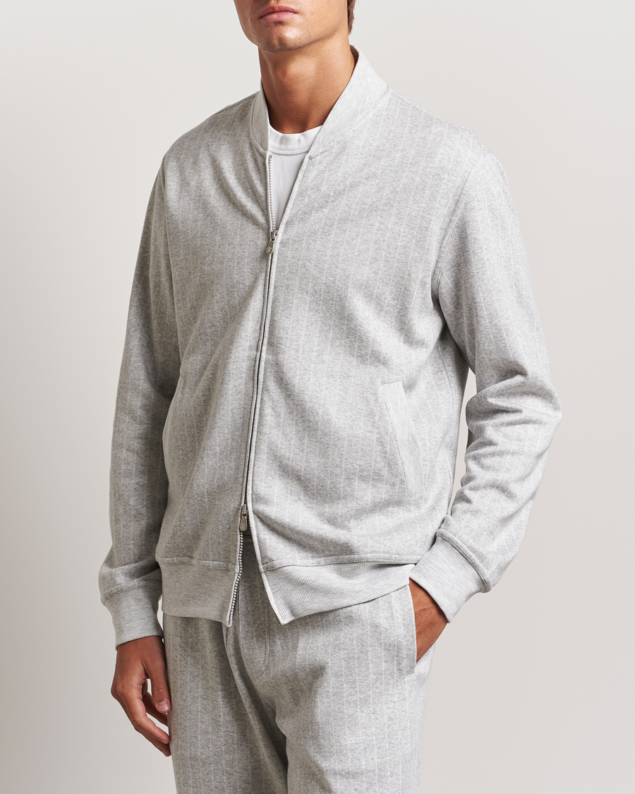 Herre | Gensere | Brunello Cucinelli | Soft Pinstripe Full Zip Sweater Pearl Grey