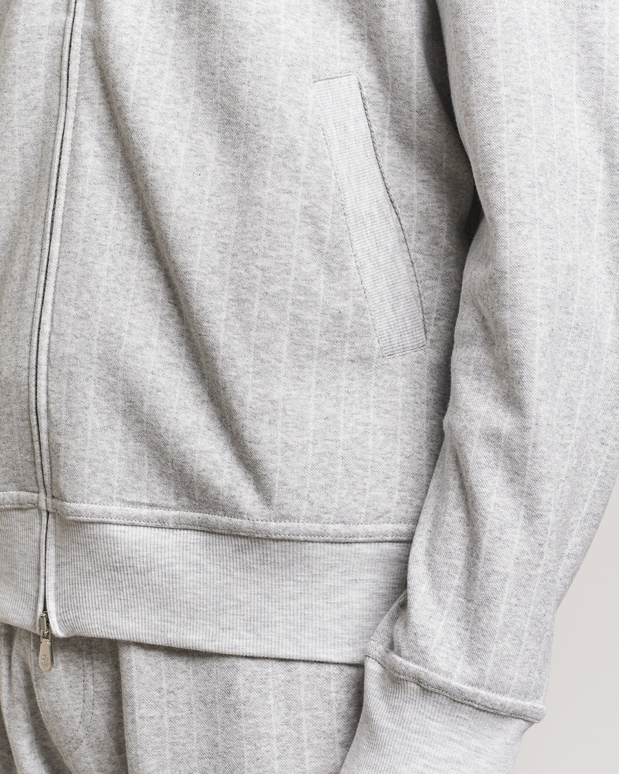 Herre | Gensere | Brunello Cucinelli | Soft Pinstripe Full Zip Sweater Pearl Grey