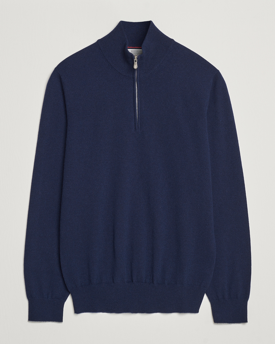 Herre | Gensere | Brunello Cucinelli | 2 Ply Cashmere Half Zip Navy