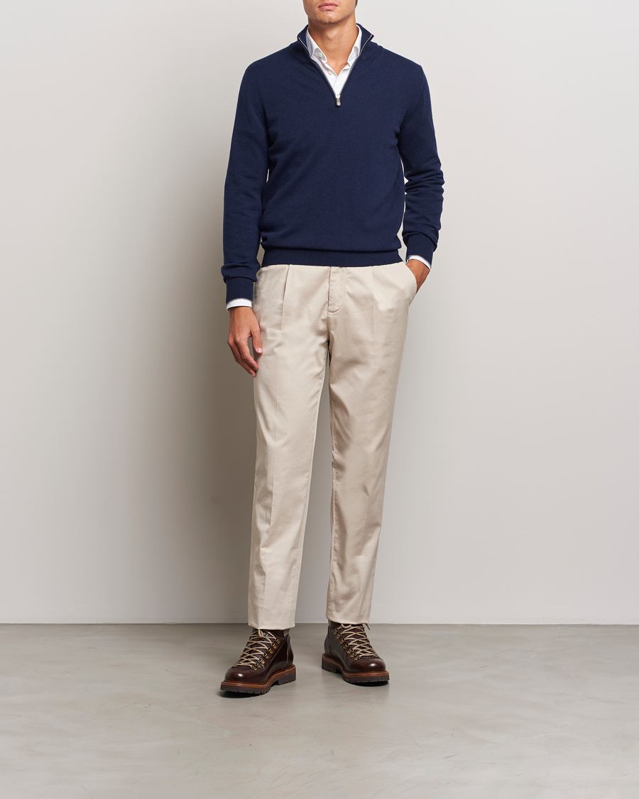 Herre | Gensere | Brunello Cucinelli | 2 Ply Cashmere Half Zip Navy