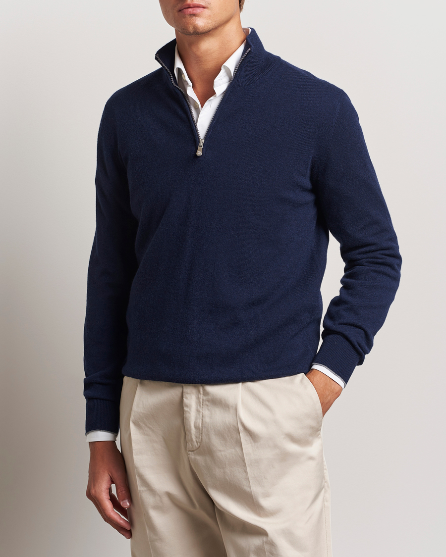 Herre | Gensere | Brunello Cucinelli | 2 Ply Cashmere Half Zip Navy