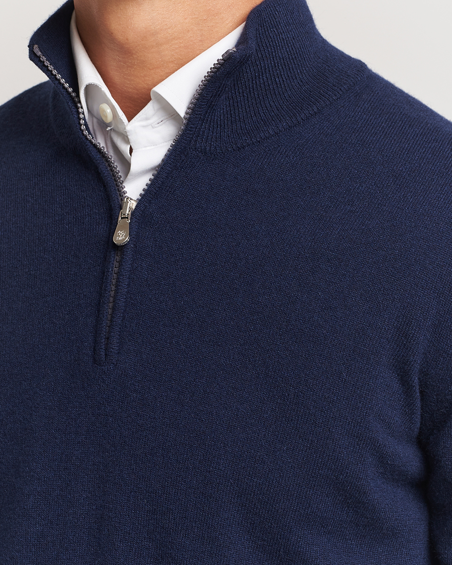 Herre | Gensere | Brunello Cucinelli | 2 Ply Cashmere Half Zip Navy