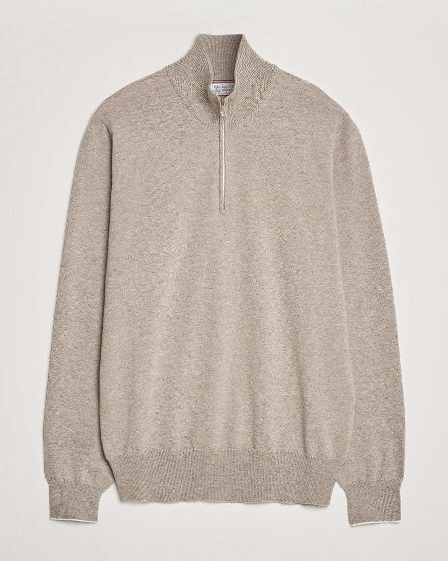 Herre | Gensere | Brunello Cucinelli | 2 Ply Cashmere Half Zip Beige