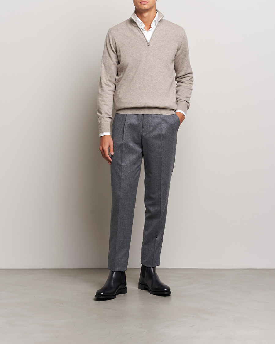 Herre | Gensere | Brunello Cucinelli | 2 Ply Cashmere Half Zip Beige