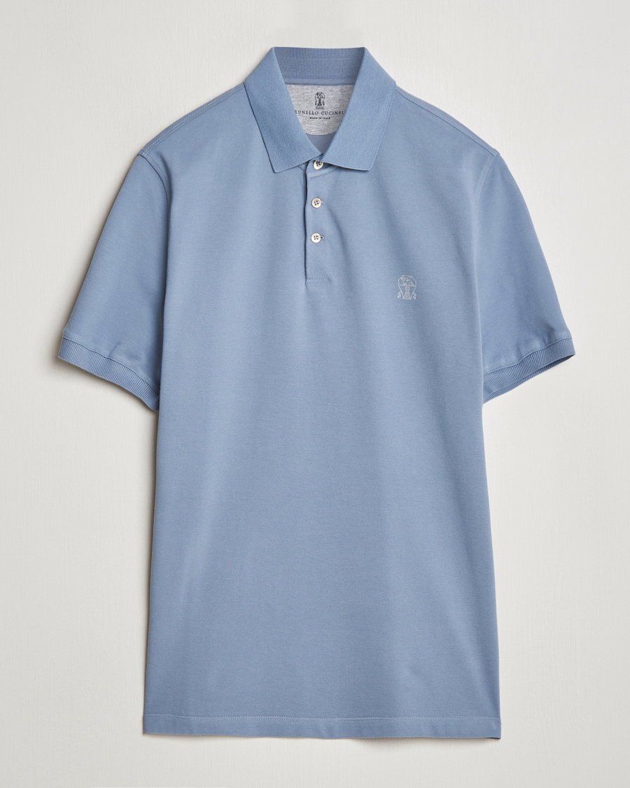 Herre | Pikéer | Brunello Cucinelli | Short Sleeve Logo Polo Celestial
