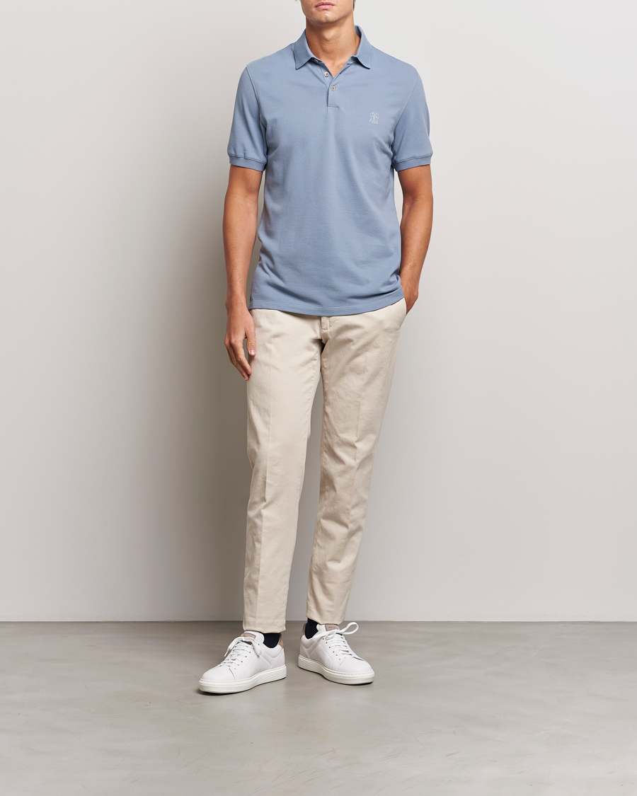Herre | Pikéer | Brunello Cucinelli | Short Sleeve Logo Polo Celestial