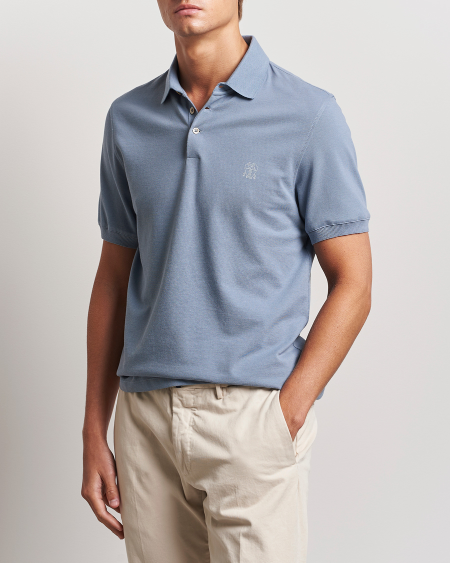 Herre | Pikéer | Brunello Cucinelli | Short Sleeve Logo Polo Celestial