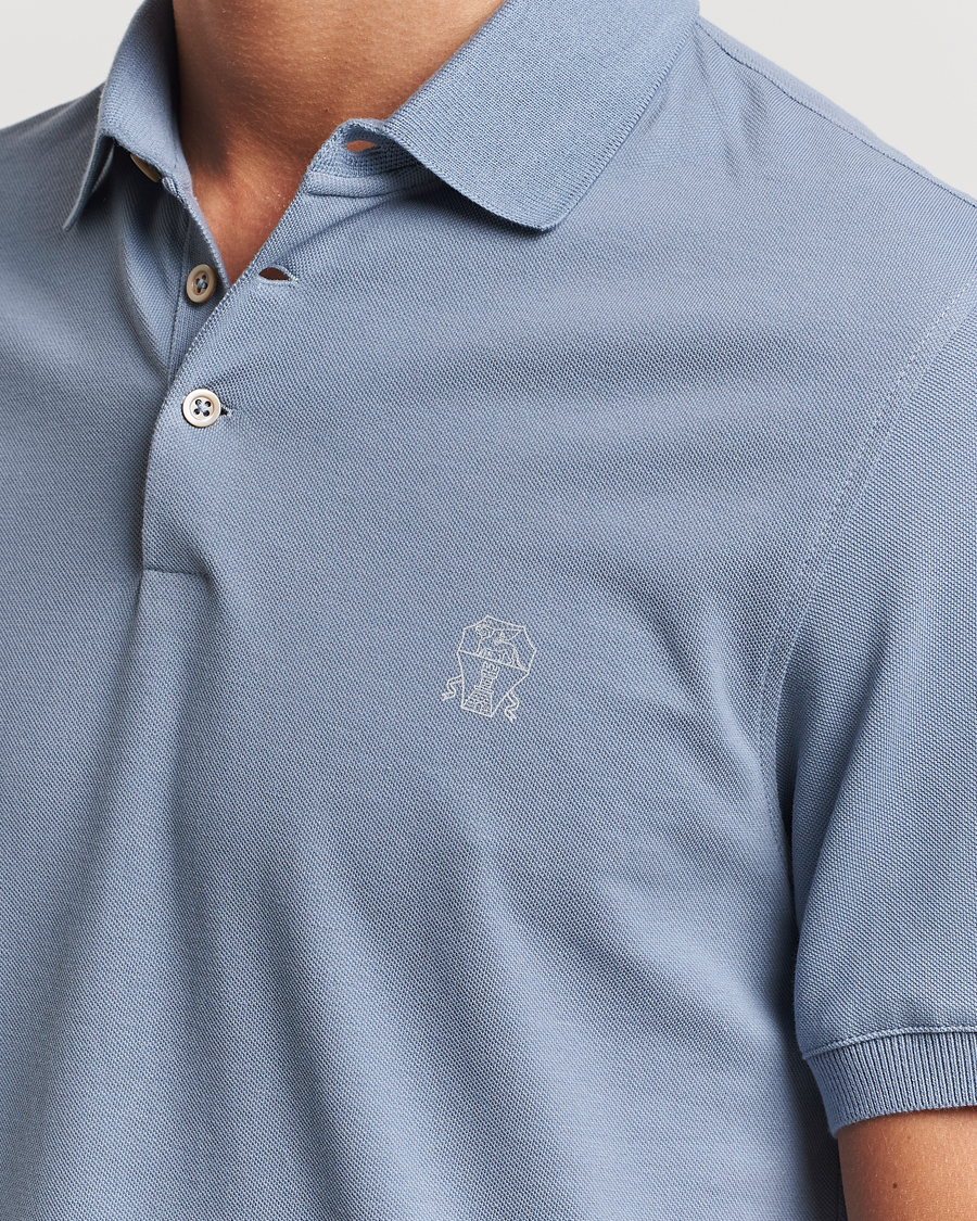 Herre | Pikéer | Brunello Cucinelli | Short Sleeve Logo Polo Celestial