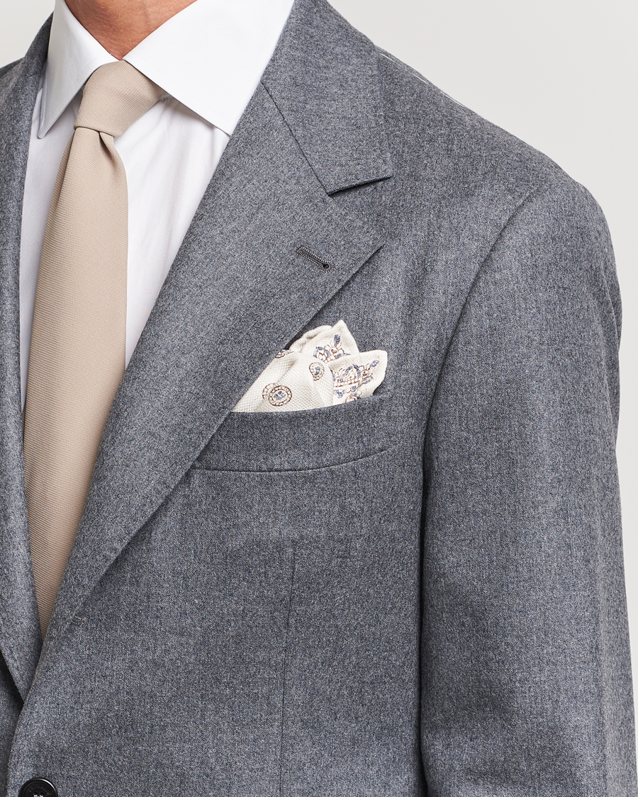 Herre | Brunello Cucinelli Printed Silk Pocket Square Ivory | Brunello Cucinelli | Printed Silk Pocket Square Ivory