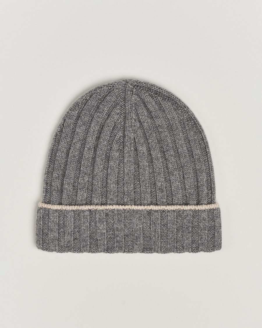 Herre | Brunello Cucinelli Cashmere Contrast Beanie Grey Melange | Brunello Cucinelli | Cashmere Contrast Beanie Grey Melange