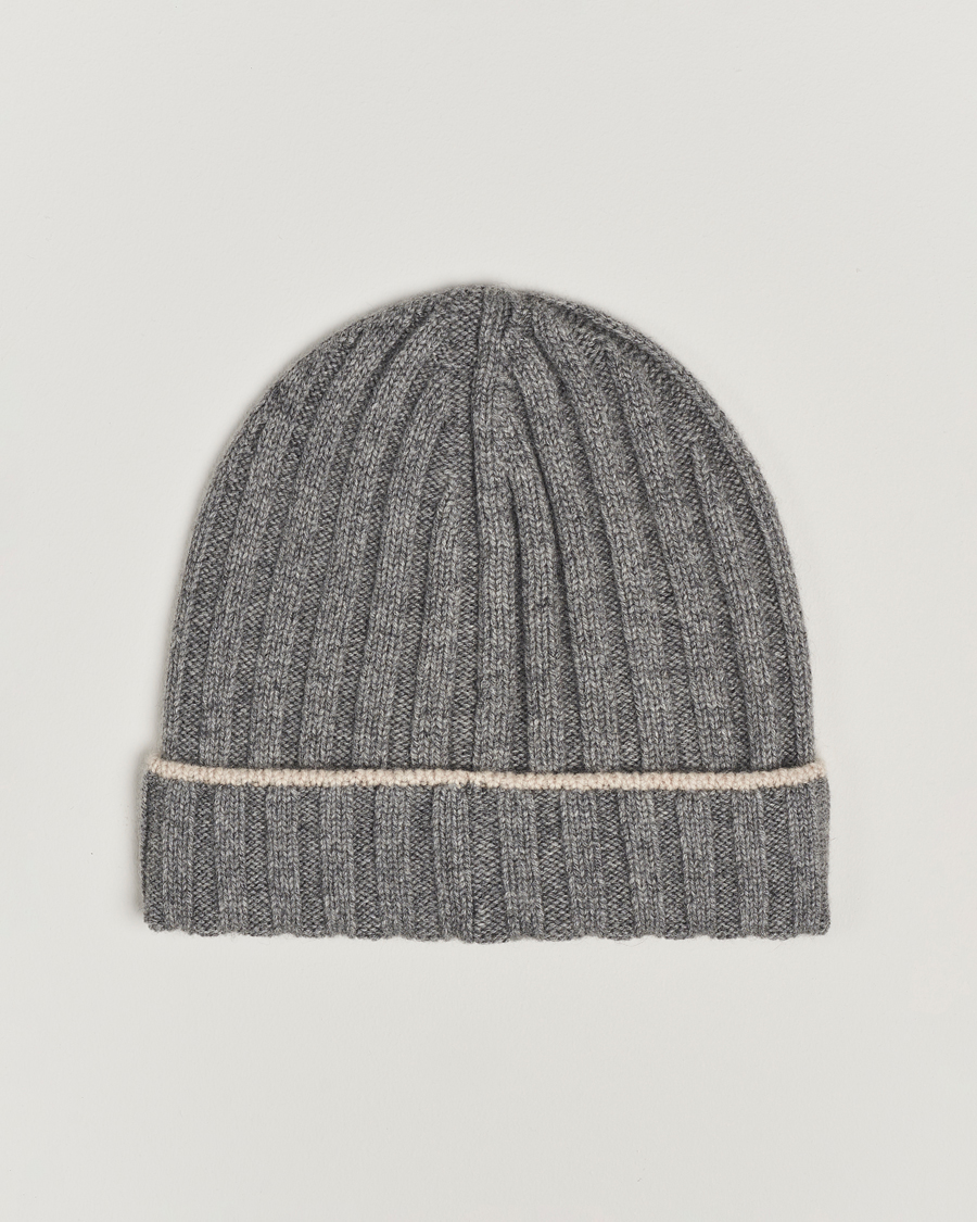 Herre | Brunello Cucinelli Cashmere Contrast Beanie Grey Melange | Brunello Cucinelli | Cashmere Contrast Beanie Grey Melange