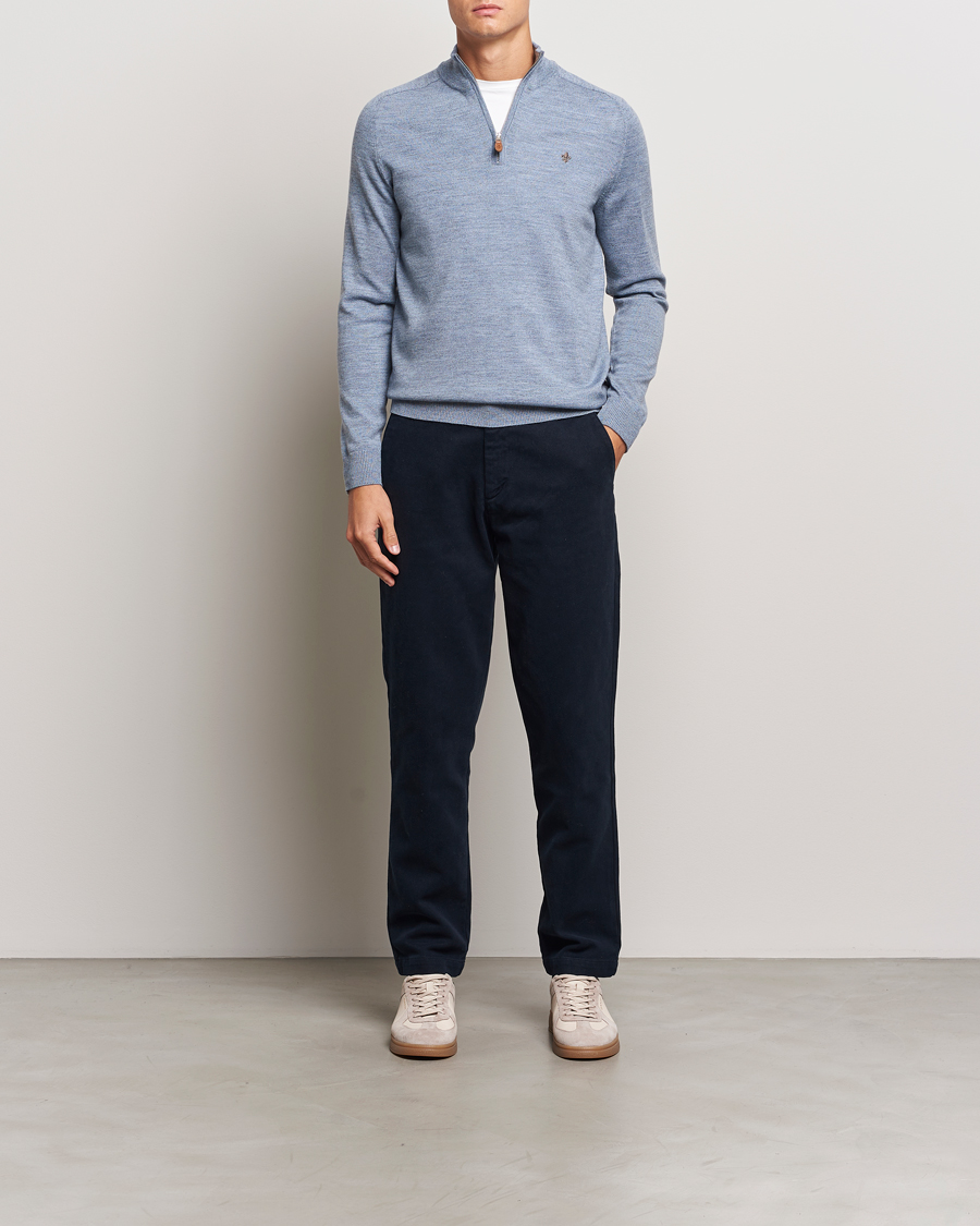 Herre | Gensere | Morris | John Merino Half Zip Light Blue