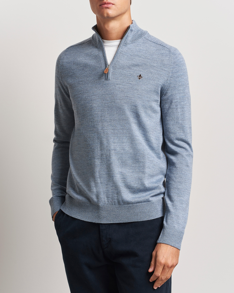 Herre | Gensere | Morris | John Merino Half Zip Light Blue