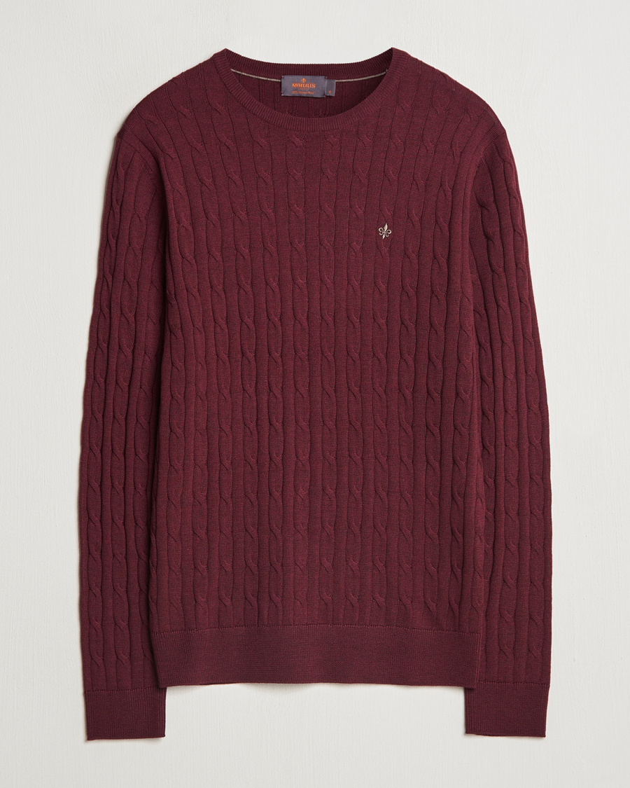 Herre | Gensere | Morris | Merino Cable O-Neck Wine Red