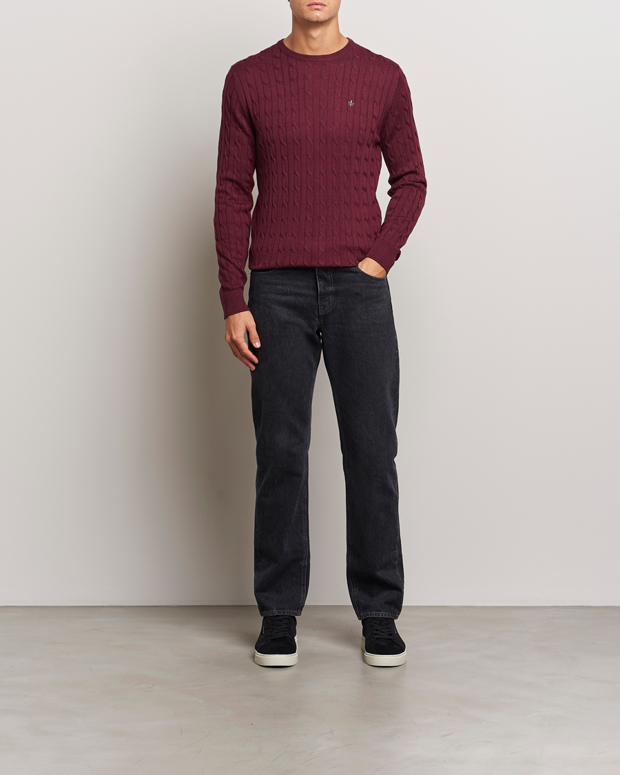 Herre | Gensere | Morris | Merino Cable O-Neck Wine Red