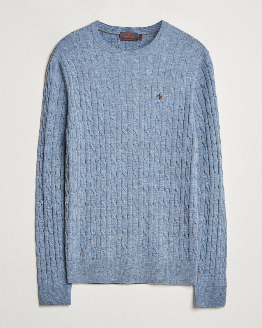 Herre | Gensere | Morris | Merino Cable O-Neck Light Blue