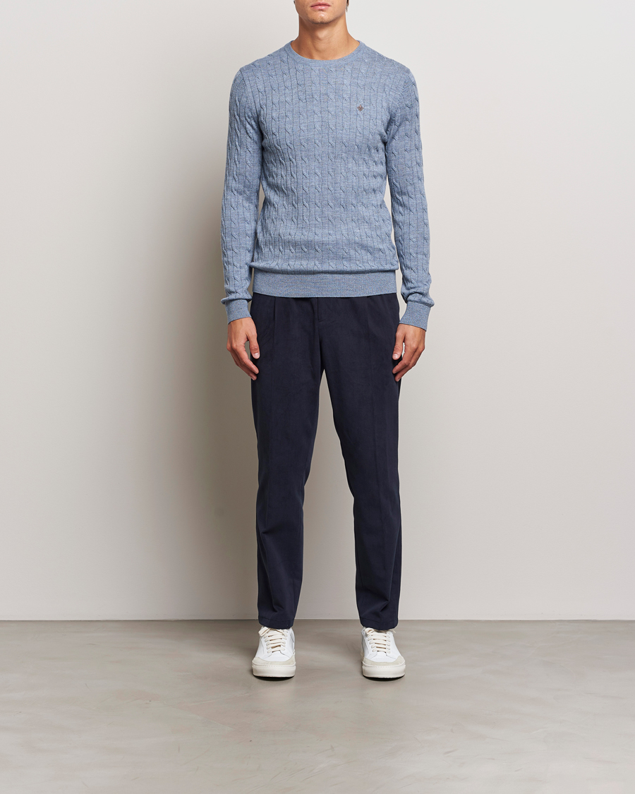 Herre | Gensere | Morris | Merino Cable O-Neck Light Blue