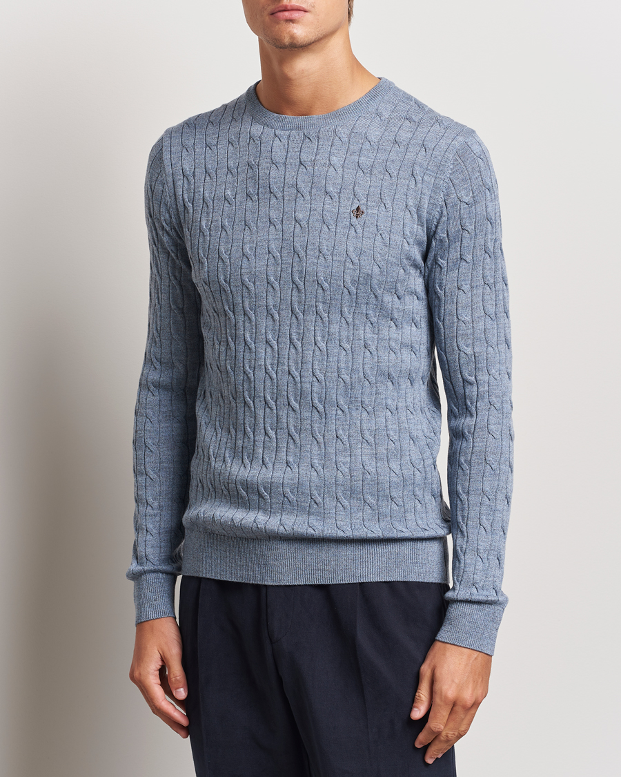 Herre | Gensere | Morris | Merino Cable O-Neck Light Blue