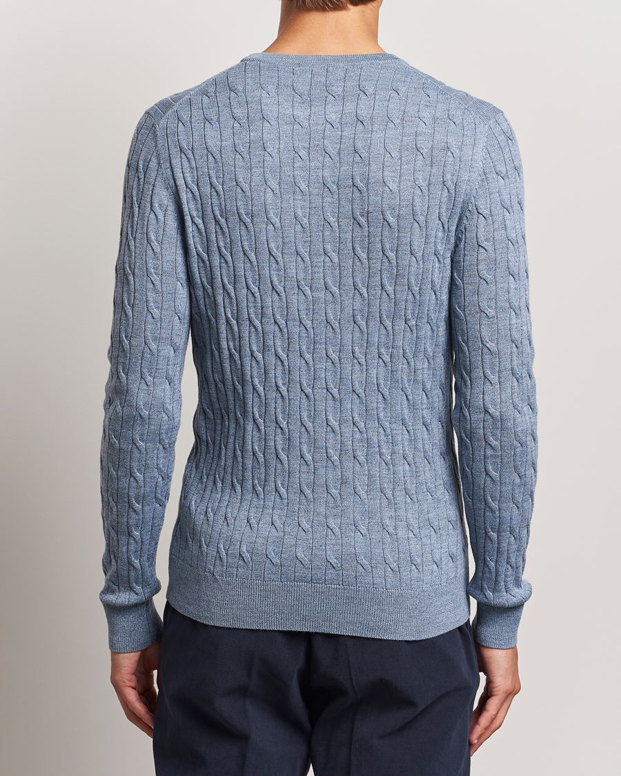 Herre | Gensere | Morris | Merino Cable O-Neck Light Blue