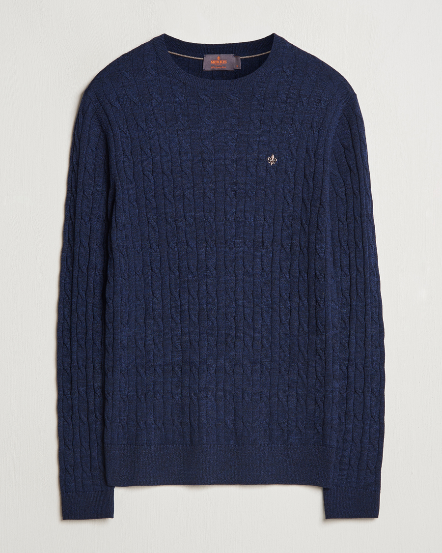 Herre | Gensere | Morris | Merino Cable O-Neck Blue