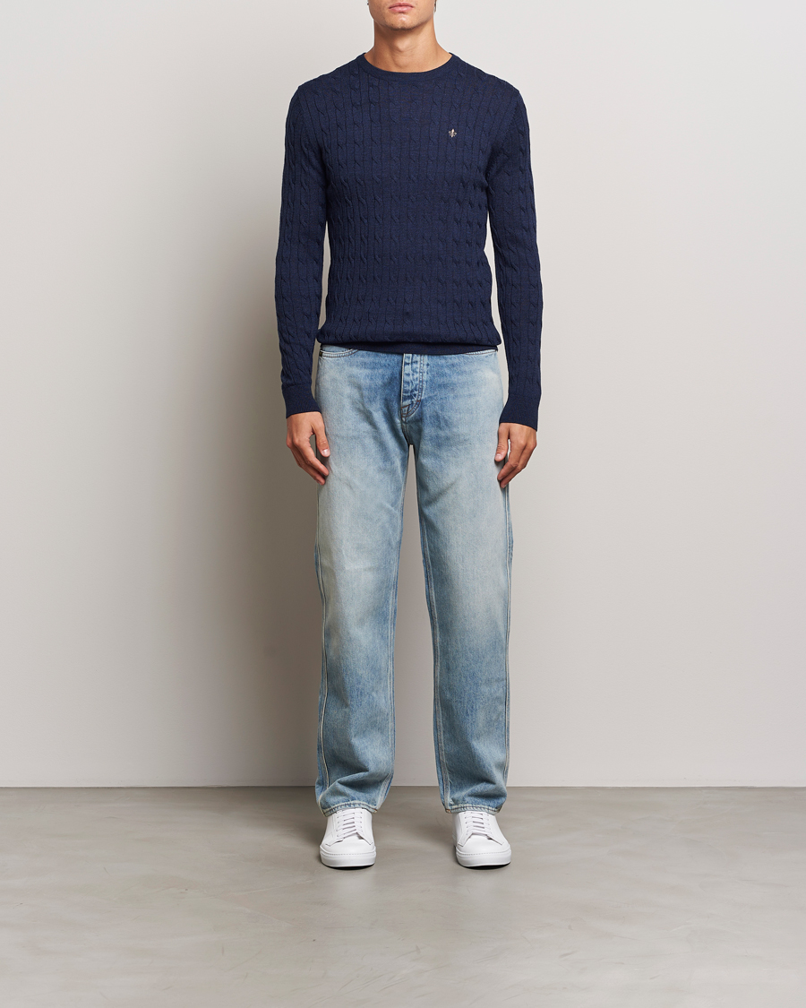 Herre | Gensere | Morris | Merino Cable O-Neck Blue
