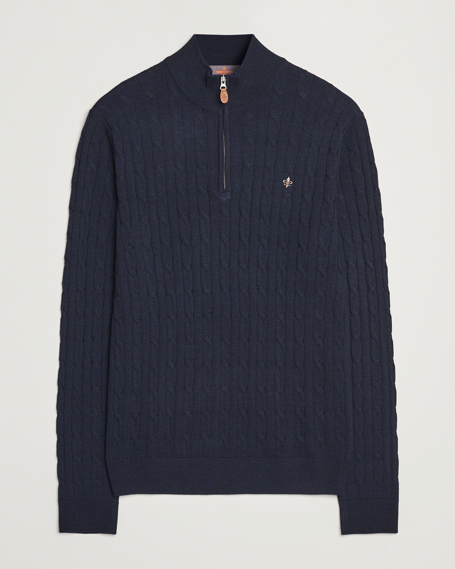 Herre | Gensere | Morris | Merino Cable Half Zip Navy