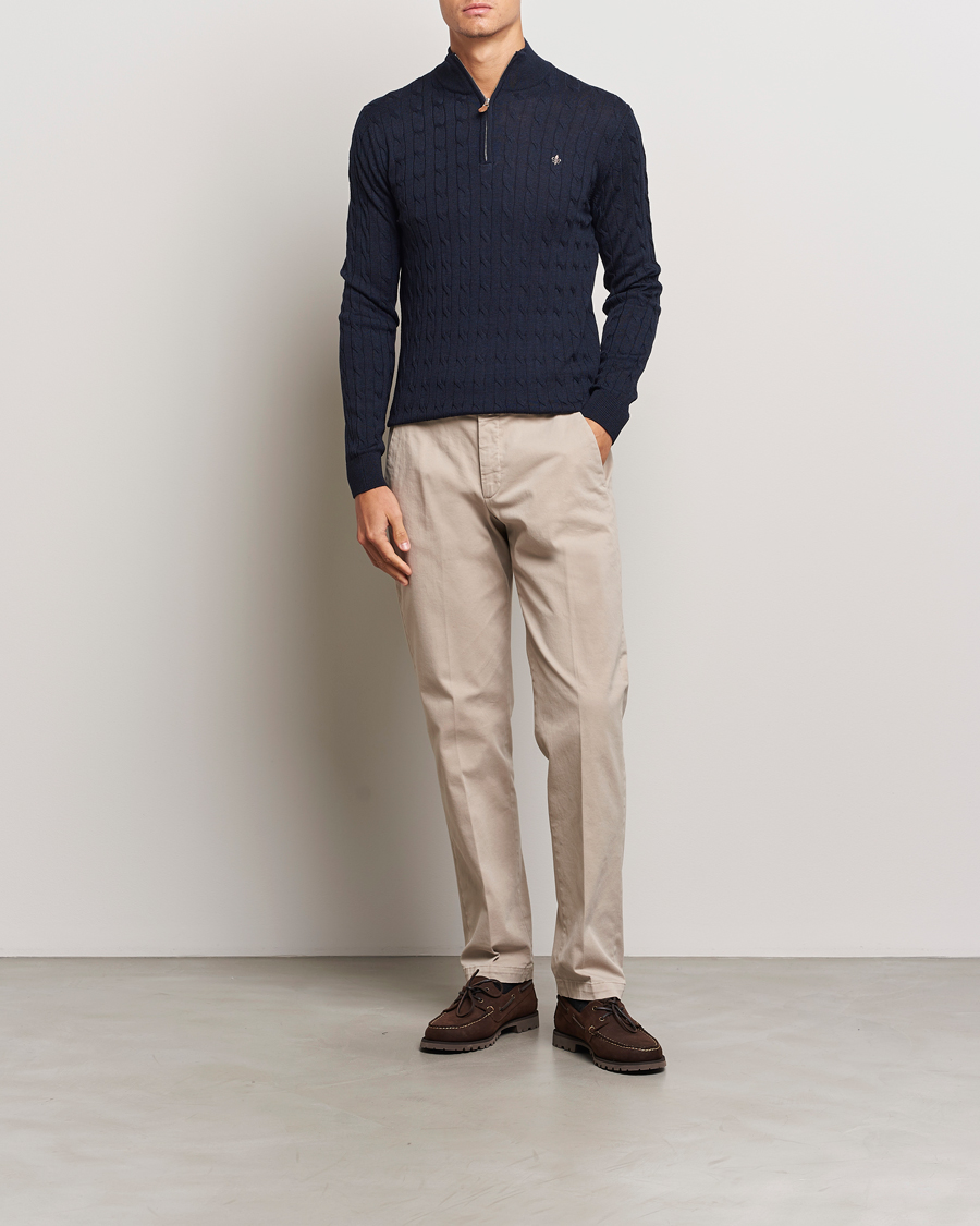 Herre | Gensere | Morris | Merino Cable Half Zip Navy