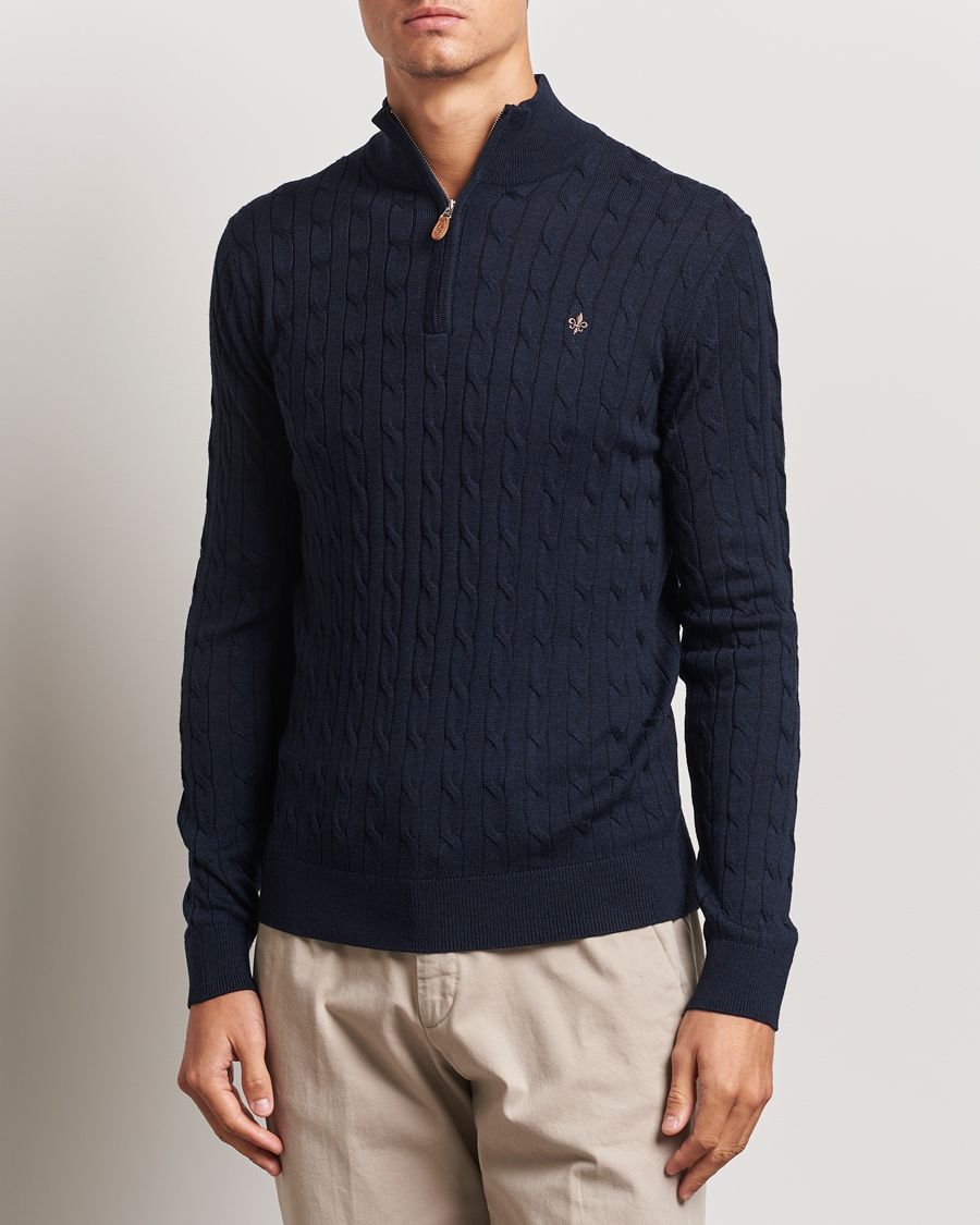 Herre | Gensere | Morris | Merino Cable Half Zip Navy