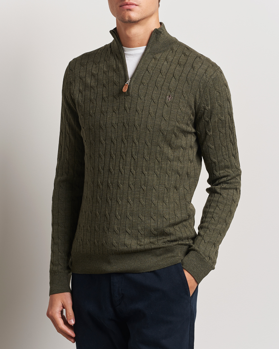 Herre | Gensere | Morris | Merino Cable Half Zip Olive