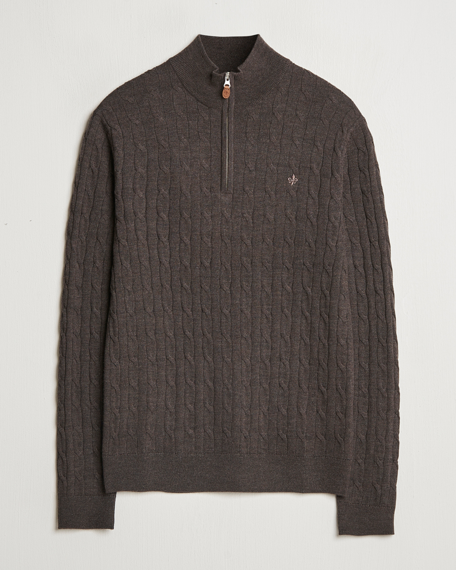 Herre | Gensere | Morris | Merino Cable Half Zip Brown