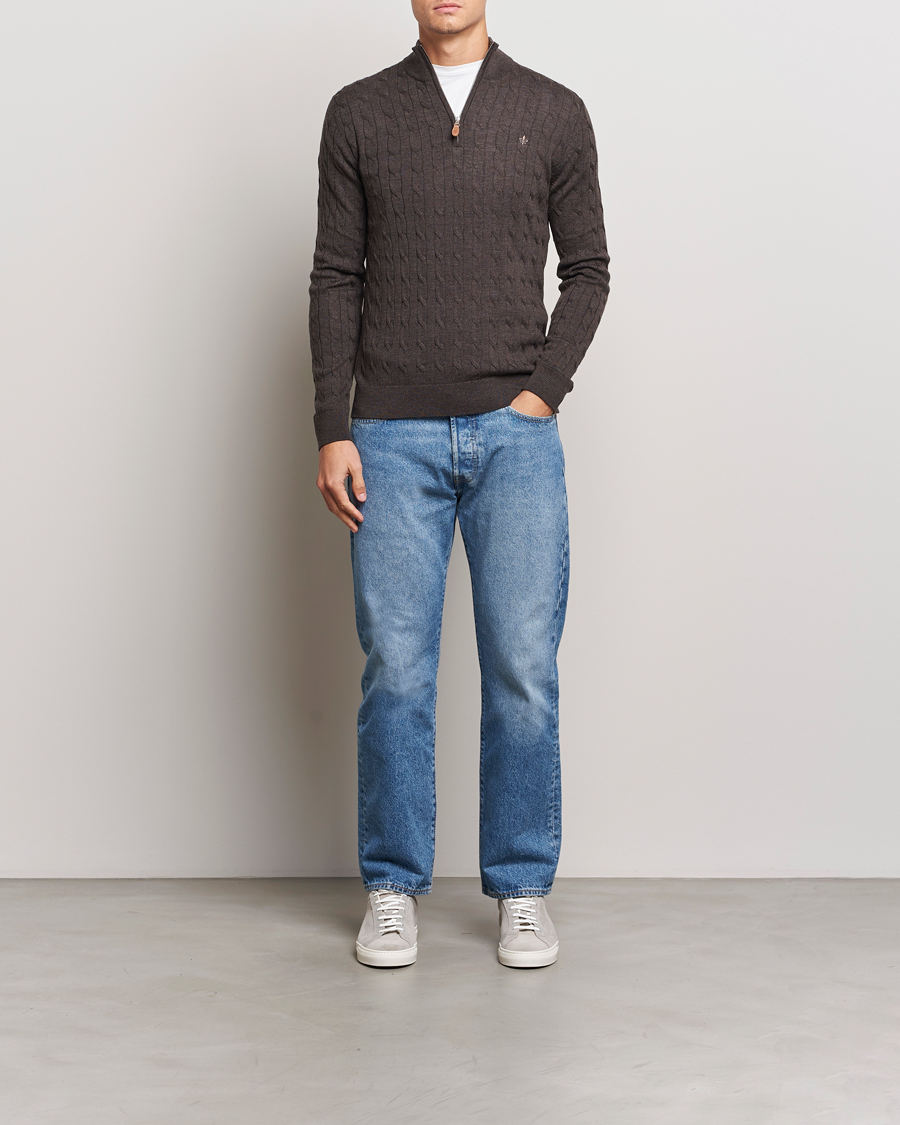 Herre | Gensere | Morris | Merino Cable Half Zip Brown