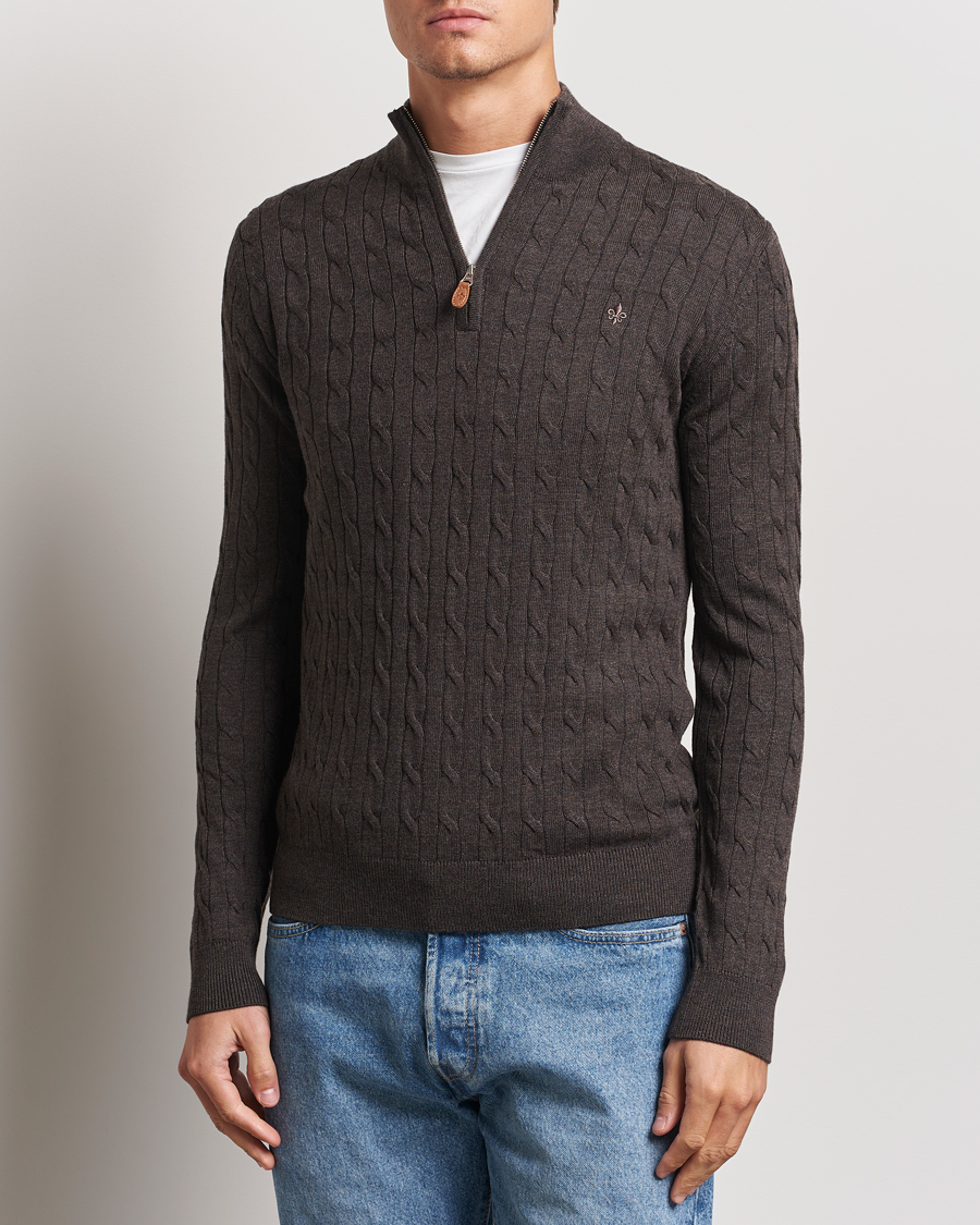 Herre | Gensere | Morris | Merino Cable Half Zip Brown
