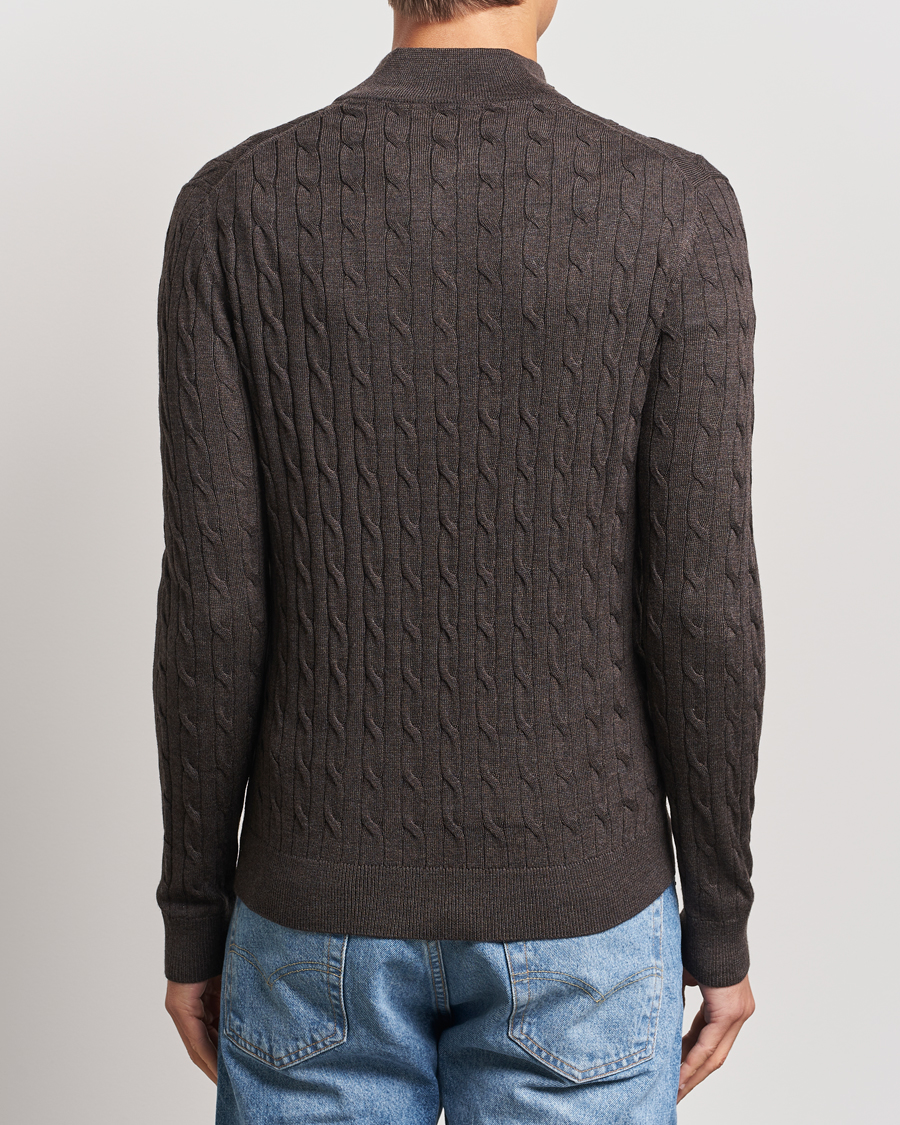 Herre | Gensere | Morris | Merino Cable Half Zip Brown