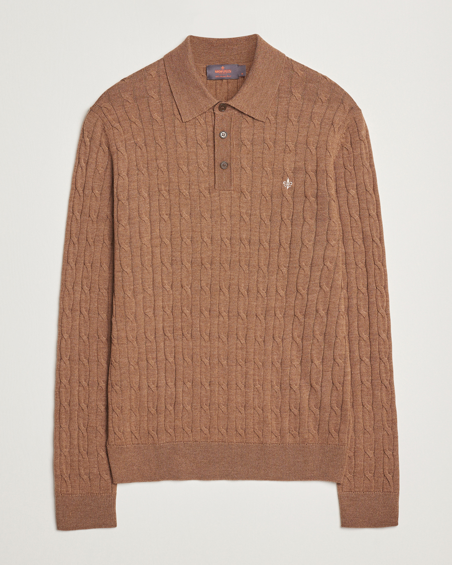 Herre | Gensere | Morris | Merino Cable Polo Knit Camel