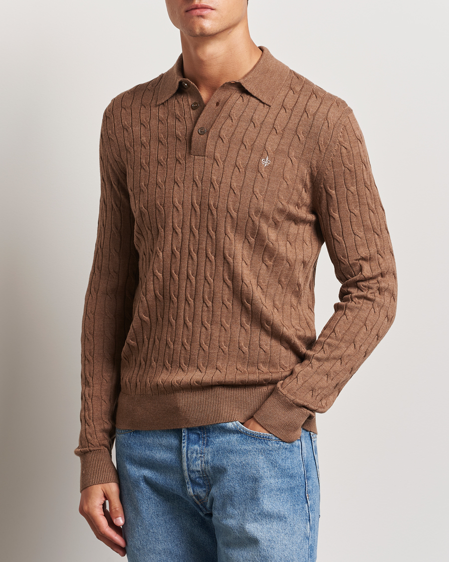 Herre | Gensere | Morris | Merino Cable Polo Knit Camel