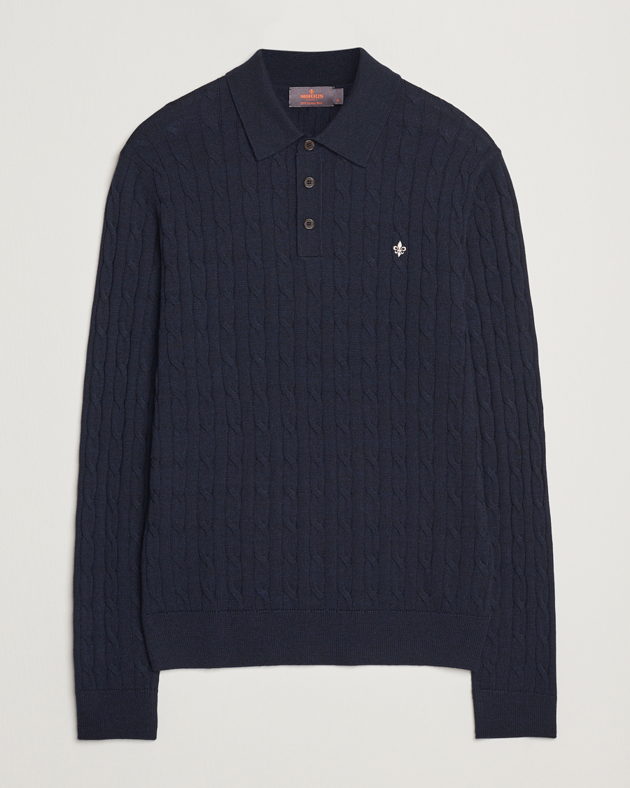Herre | Gensere | Morris | Merino Cable Polo Knit Navy
