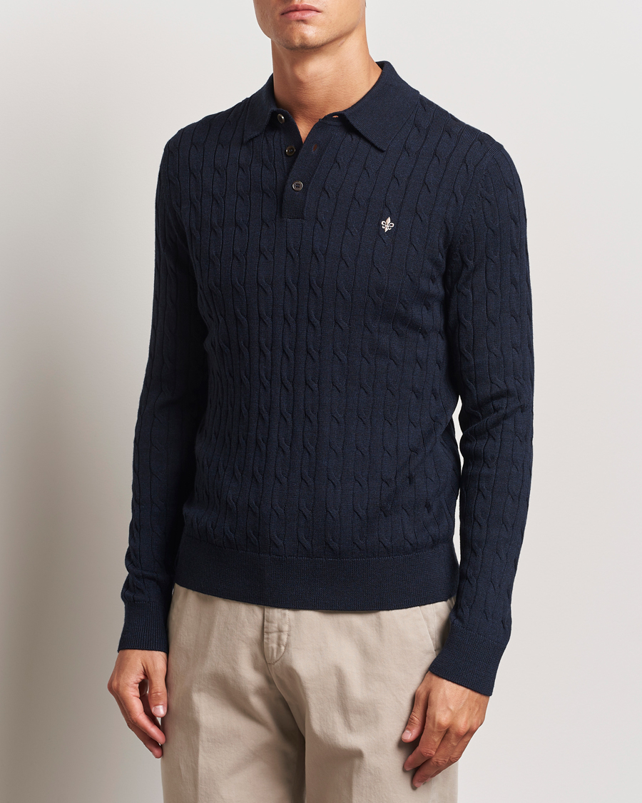 Herre | Gensere | Morris | Merino Cable Polo Knit Navy